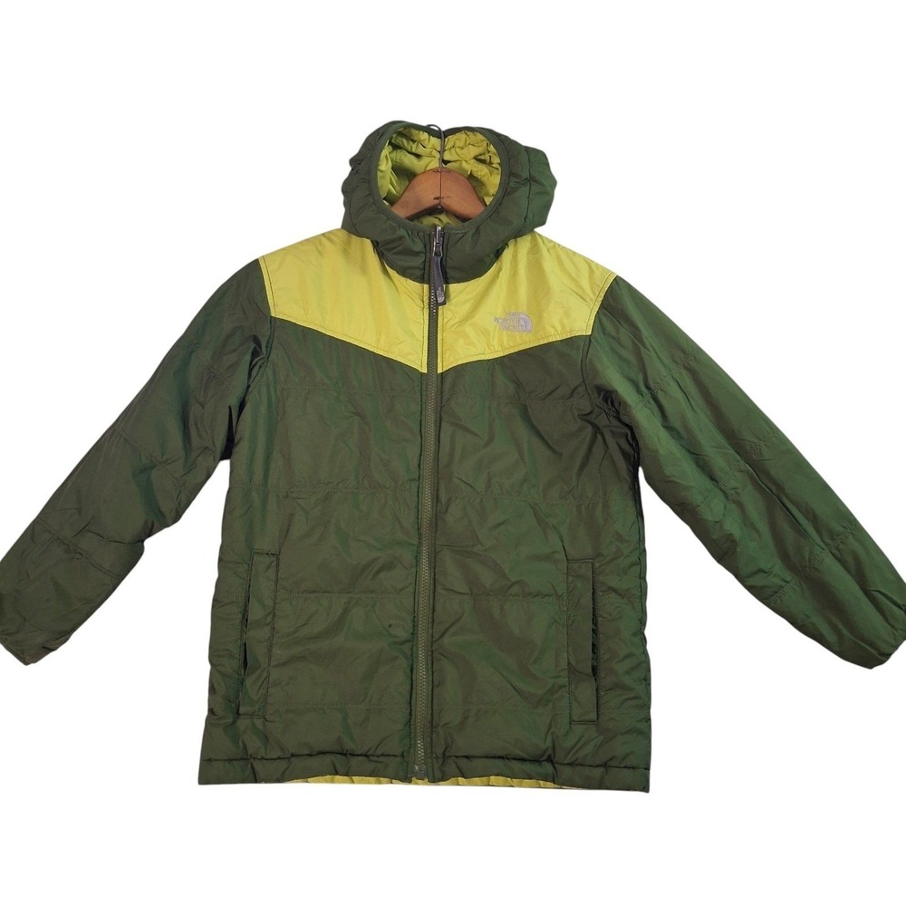 The North Face Boys Reversible Insulated Jacket Green Lime Hooded Boys M 10/12 - Picture 3 of 13